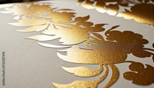 Fototapeta Intricate Floral Pattern with Luxurious Golden Finish on a Smooth White Surface Showcasing Detailed Craftsmanship and Elegant Design
