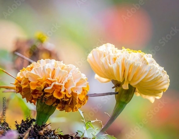 Obraz Two marigold blossoms in soft focus