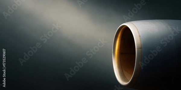 Fototapeta Dynamic view of airplane engine cowling curve in brushed aluminum finish aviation close-up industrial environment