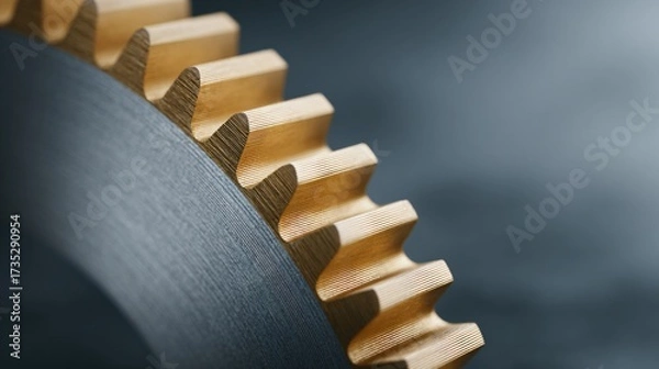 Fototapeta Macro closeup of metallic gear plate in industrial setting unique textures and details soft lighting effects