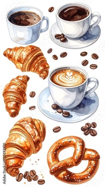 Obraz Coffee and pastry illustration