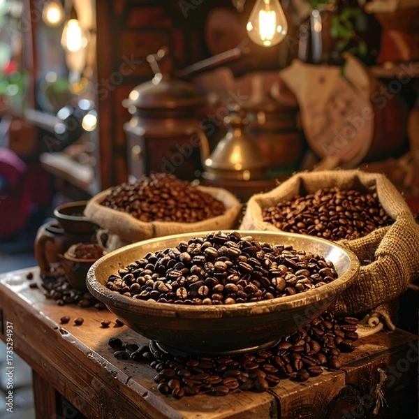 Obraz Coffee beans displayed in rustic setting