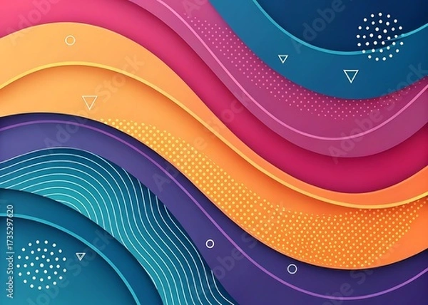 Fototapeta Vibrant abstract wavy layers with geometric patterns