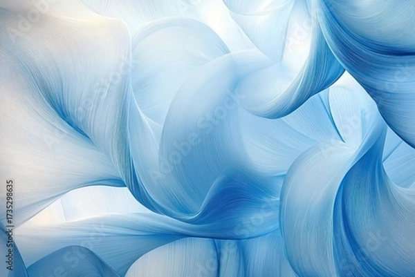 Fototapeta Abstract flowing shapes in soft blue and white hues creating a smooth, swirling, and calming visual texture resembling silky fabric or gentle waves