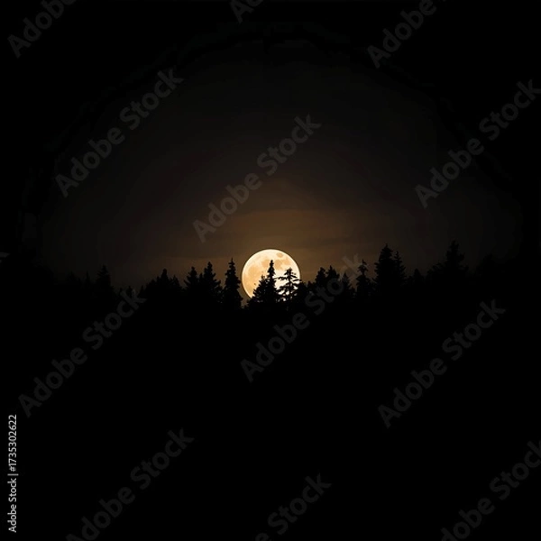 Fototapeta The silent night was decorated with moonlight shining softly behind the dark clouds
