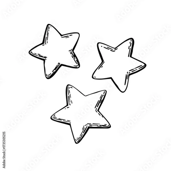 Fototapeta A set of stars drawn in ink on paper and converted to vector. Illustration for children's stickers, notepads, notebooks, and albums.