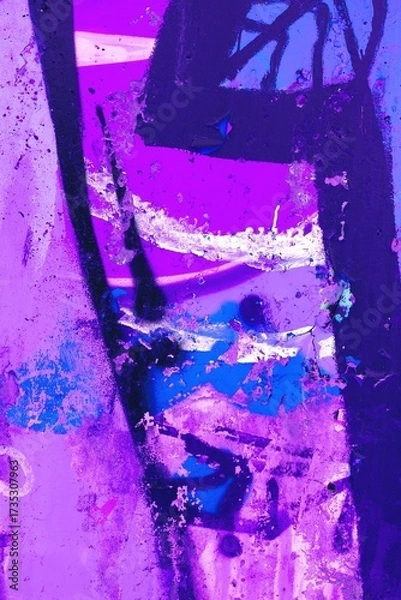 Fototapeta Abstract texture with neon purple blue paint. Holographic glow, 80s, 90s style, vibrant colors. Modern digital art, creative background, summer visuals, header design.