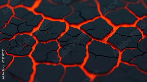 Fototapeta Cracked desert ground with glowing red lava visible through deep fissures creates dramatic and intense natural scene