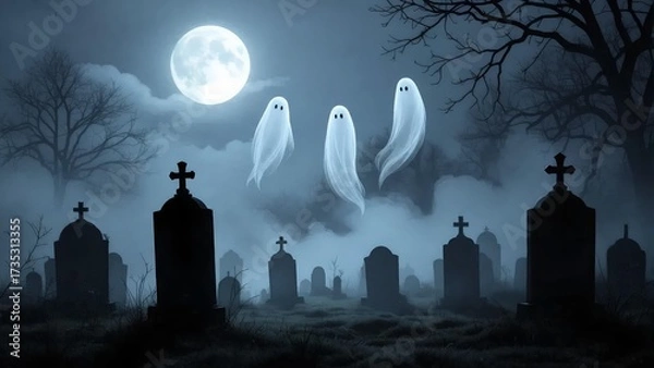 Fototapeta Ghostly Figures in a Sunset Graveyard