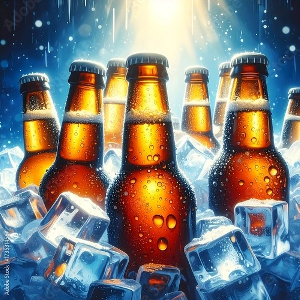 Obraz Cold beer bottles in ice