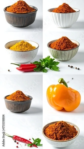 Obraz Collage of various spice powders in bowls, with peppers and herbs