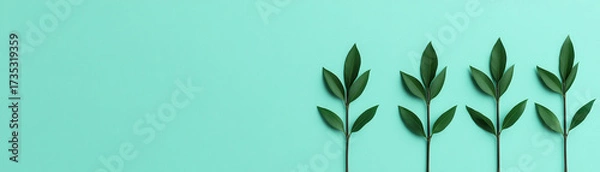Fototapeta Green leaves plant stem minimal design nature background fresh foliage botanical art natural texture organic element vibrant color simple layout