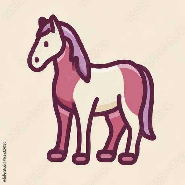 Fototapeta Cartoon illustration of a colorful horse standing on a plain background with a whimsical design style