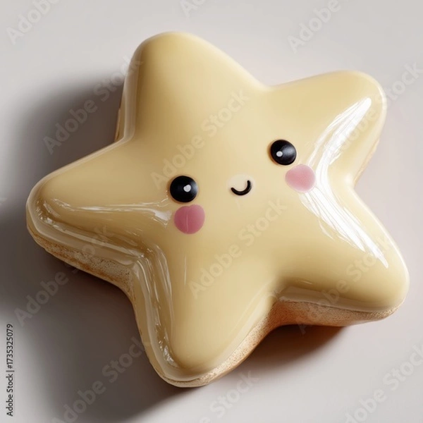 Fototapeta Cute star-shaped baked treat with a smiling face and colorful details made for a fun dessert experience