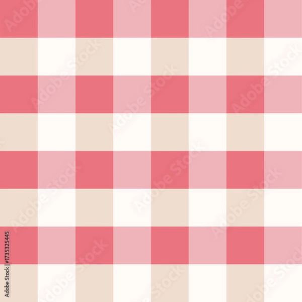 Fototapeta Seamless gingham check pattern with soft pink, beige, and white colors. Classic picnic, farmhouse, or rustic style for tablecloths, curtains, fashion, and general backgrounds.