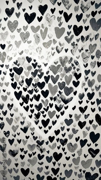 Fototapeta Colorful hearts in various sizes create an abstract design on a textured background