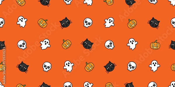 Obraz ハロウィンアイコンのシームレスパターン・背景素材 Seamless Pattern of Halloween Icons Background Design
