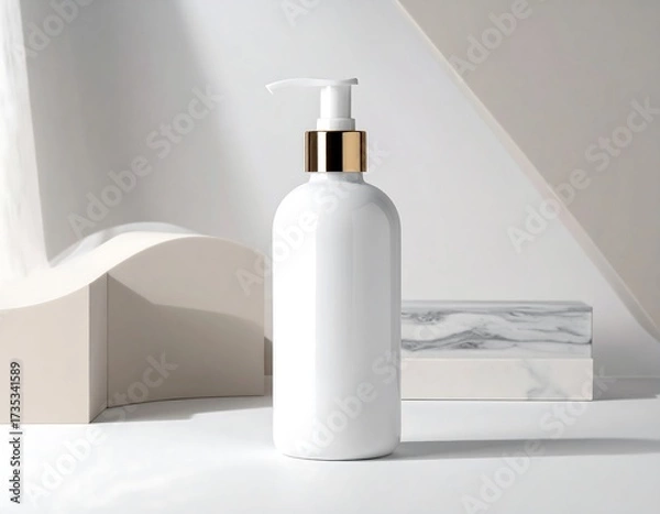 Obraz White bottle on geometric backdrop
