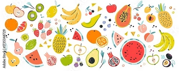 Obraz Vibrant collection of hand drawn tropical fruits and berries