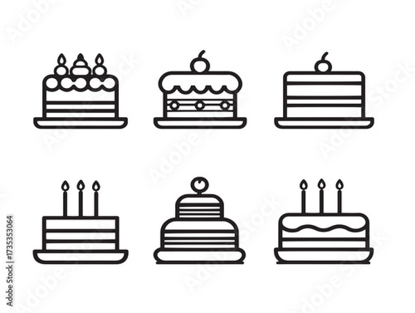 Obraz Creative Birthday Cake Icon Set Minimal Outline Vector