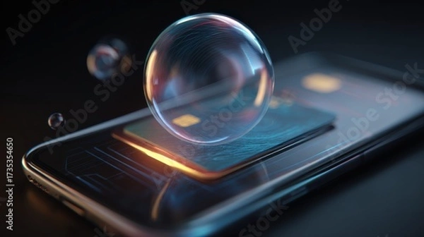 Fototapeta Futuristic digital wallet hologram hovering above smartphone screen glowing with digital data