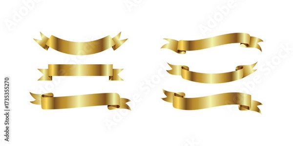 Fototapeta Luxury gold ribbon banners set with elegant metallic shine, isolated on black background, perfect for awards, labels, decoration, and celebration themes.