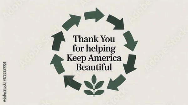 Fototapeta Elegant thank you greeting card featuring a circular design with a message about environmental appreciation. National Recycling Day and Week  America Recycles Day