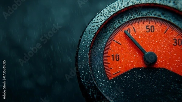 Obraz Close up macro of digital gauge showing water pressure levels within Smart Flood Barrier.
