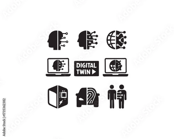Obraz Digital twin technology icon vector design illustration set.