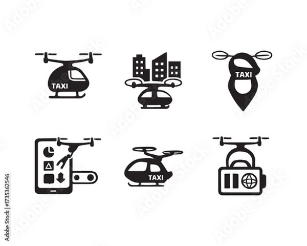 Obraz Drone Taxi icon vector design illustration set.