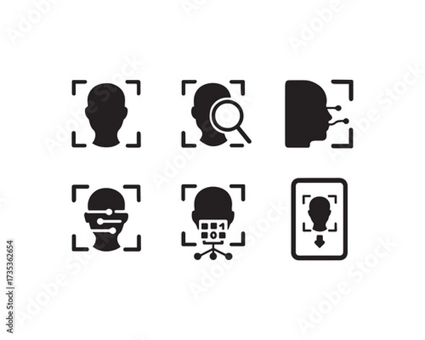 Obraz Face scan silhouette icon vector design illustration set.