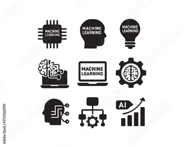 Obraz Machine learning icon vector design illustration set.