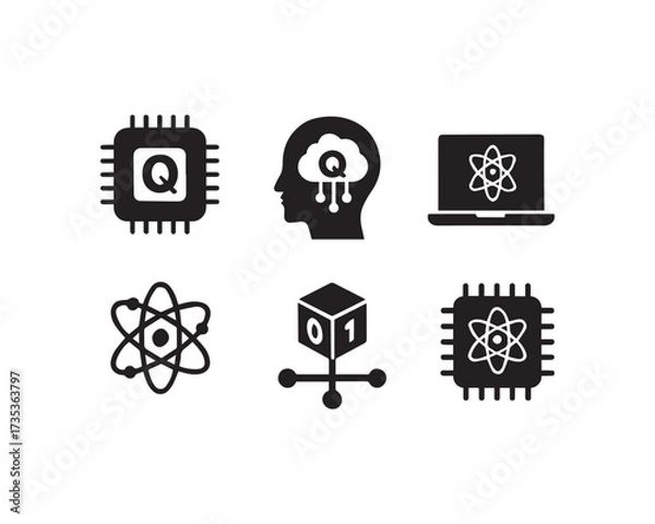 Obraz Quantum computing silhouette icon vector design illustration set