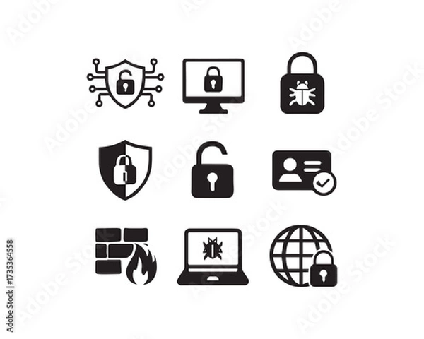 Obraz Cyber security icon vector design illustration set.