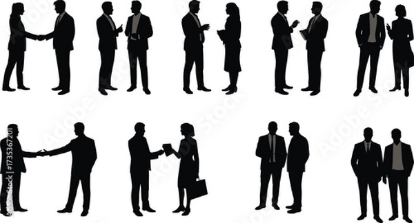 Obraz Business interaction, professional communication, corporate teamwork, handshake silhouettes, office discussion, business meeting, negotiation concept, 