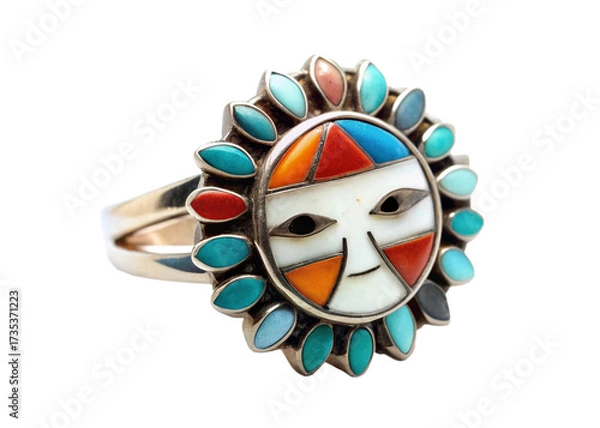 Fototapeta Zuni sunface inlay ring isolated on white background