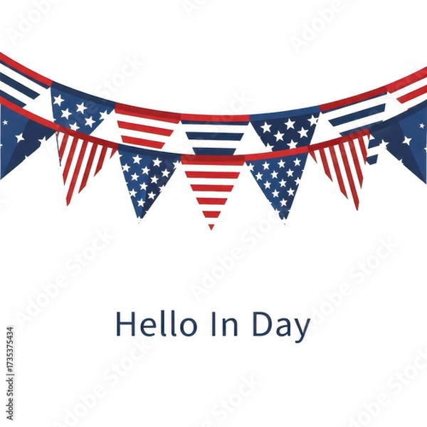 Fototapeta Festive bunting flags with stars and stripes isolated on transparent background