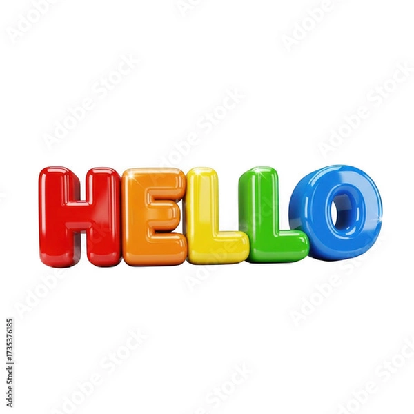 Fototapeta Colorful inflatable balloon letters spelling hello isolated on transparent background