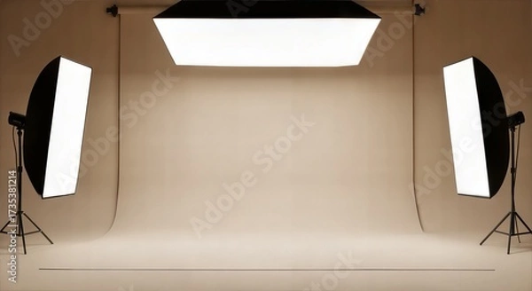 Fototapeta 3d icon of professional photography studio setup with softbox lights and backdrop for portrait and product photography