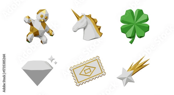 Fototapeta Vector art of set of magical and lucky 3d objects