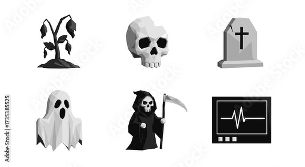 Fototapeta Vector art of collection of icons representing death and mortality