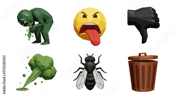 Fototapeta Vector art of collection of gross and negative icons like vomiting, fly, and trash can