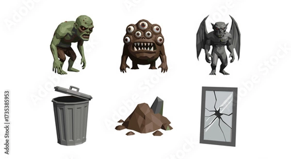 Fototapeta Vector art of set of monster and scary creature icons
