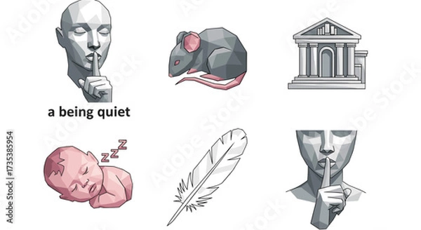Fototapeta Vector art of collection of icons representing quietness, silence, and peace