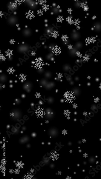 Obraz 雪の結晶が降る背景（黒背景）