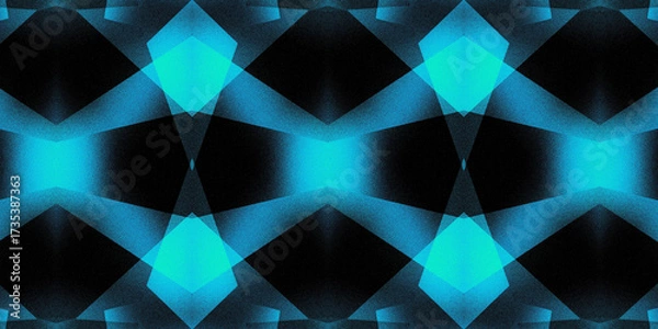 Fototapeta Blue and black mirrored geometric diamond pattern with grainy texture overlay for modern futuristic abstract background