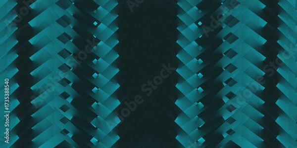 Fototapeta Abstract layered geometric blue grid with black contrast and grainy texture overlay in futuristic digital background design