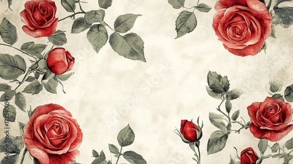 Fototapeta Vintage rose illustrations on a cream background evoke timeless elegance and charm in design