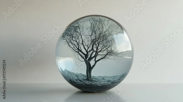 Fototapeta Surreal tree growing inside a glass sphere reflects nature's beauty and fragility