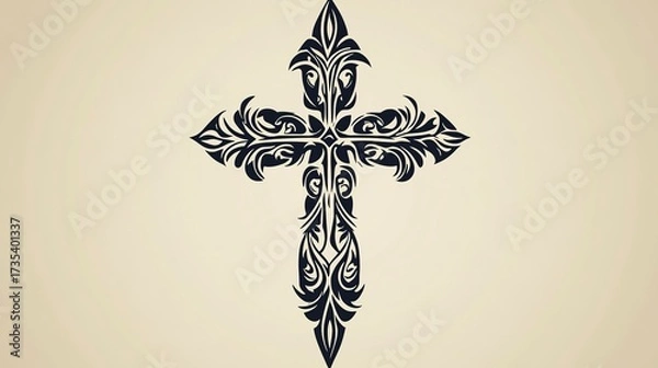Fototapeta Tattoo-style cross design with tribal patterns showcasing intricate artwork for spirituality